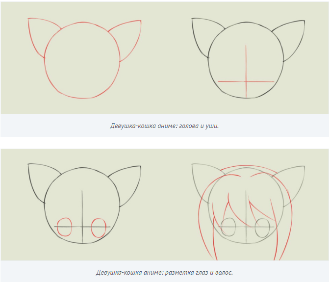 Как легко пошагово нарисовать девочку-кошку аниме